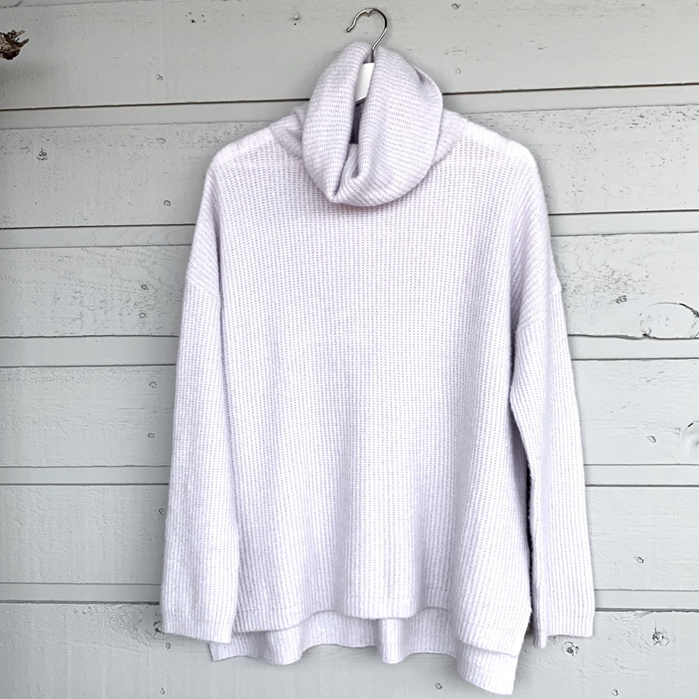 SPLENDID COLLECTION FUNNEL NECK WOOL-BLEND OVERSIZED SWEATER HEATHERED SNOWY FIG - Picture 3 of 10